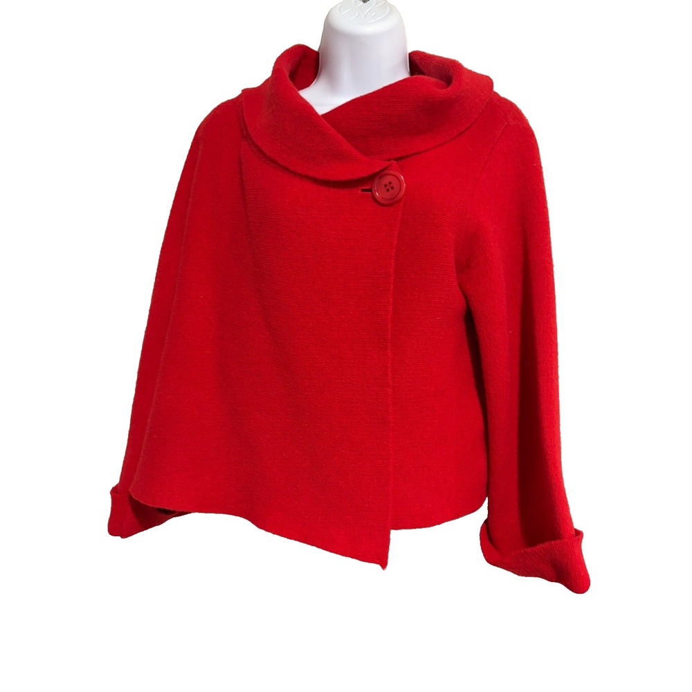 A. IDA Made in Italy Red Wool Blend Luxury Crop Cardigan~Sz L~Shawl Collar Retro